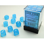 Frosted Caribbean Blue/white 12mm d6 Dice Block (36 dice) - Chessex