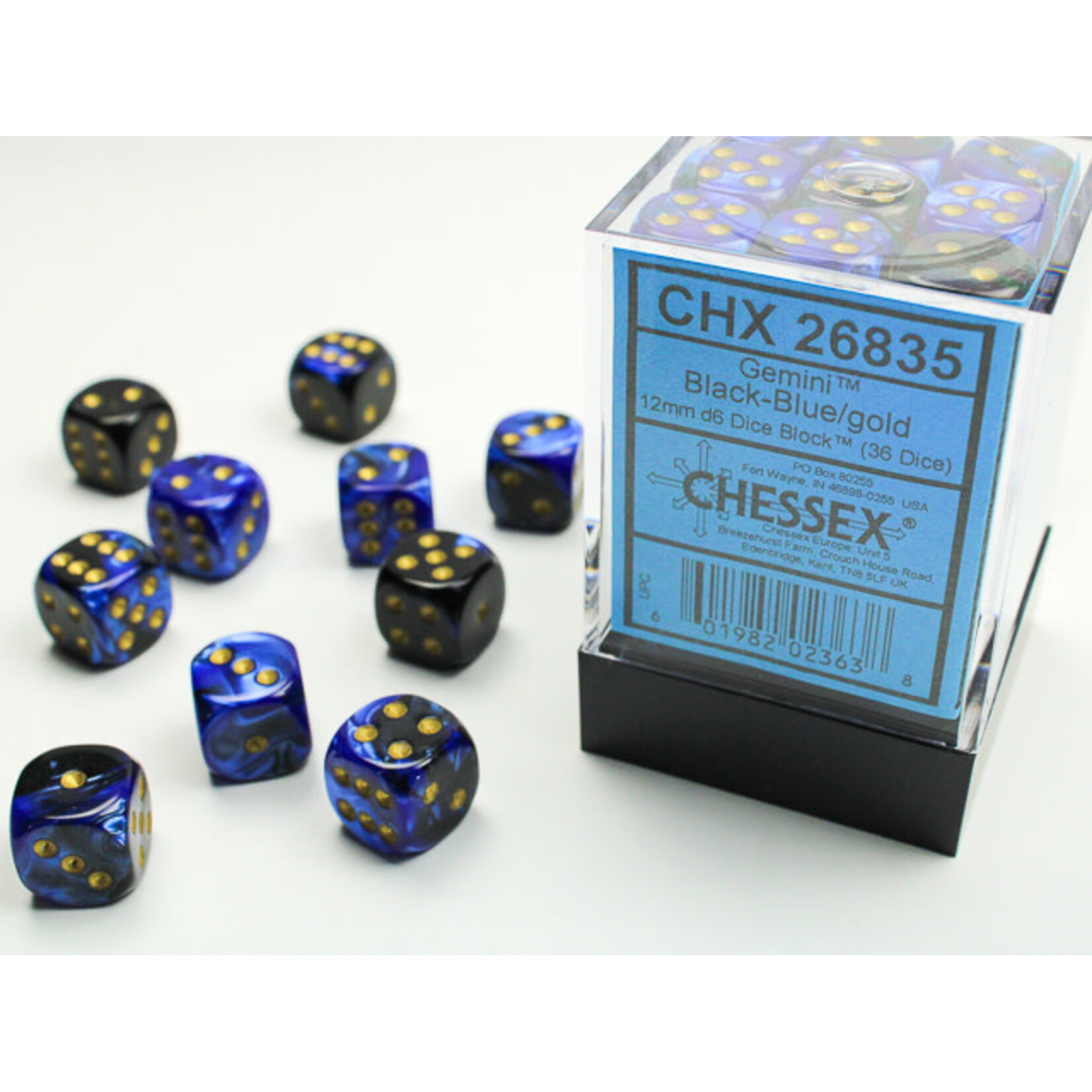 Gemini Black-Blue/gold 12mm d6 Dice Block (36 dice) - Ensemble de 36d6 12mm Gemini Noir-Bleu/or