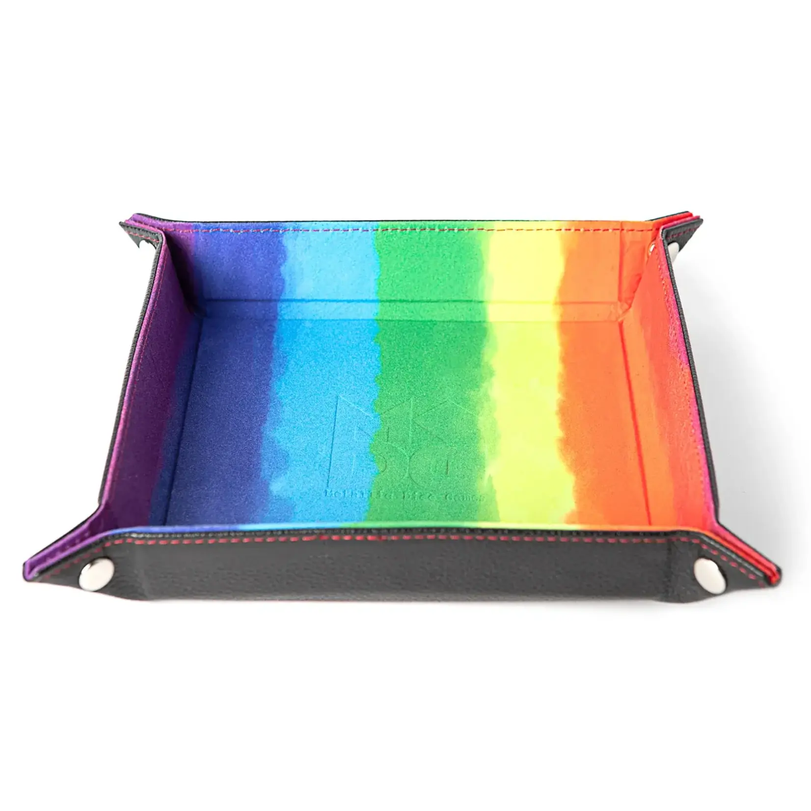 FanRoll Fold Up Velvet Dice Tray w/PU Leather Backing: 10 x 10, Watercolor Rainbow