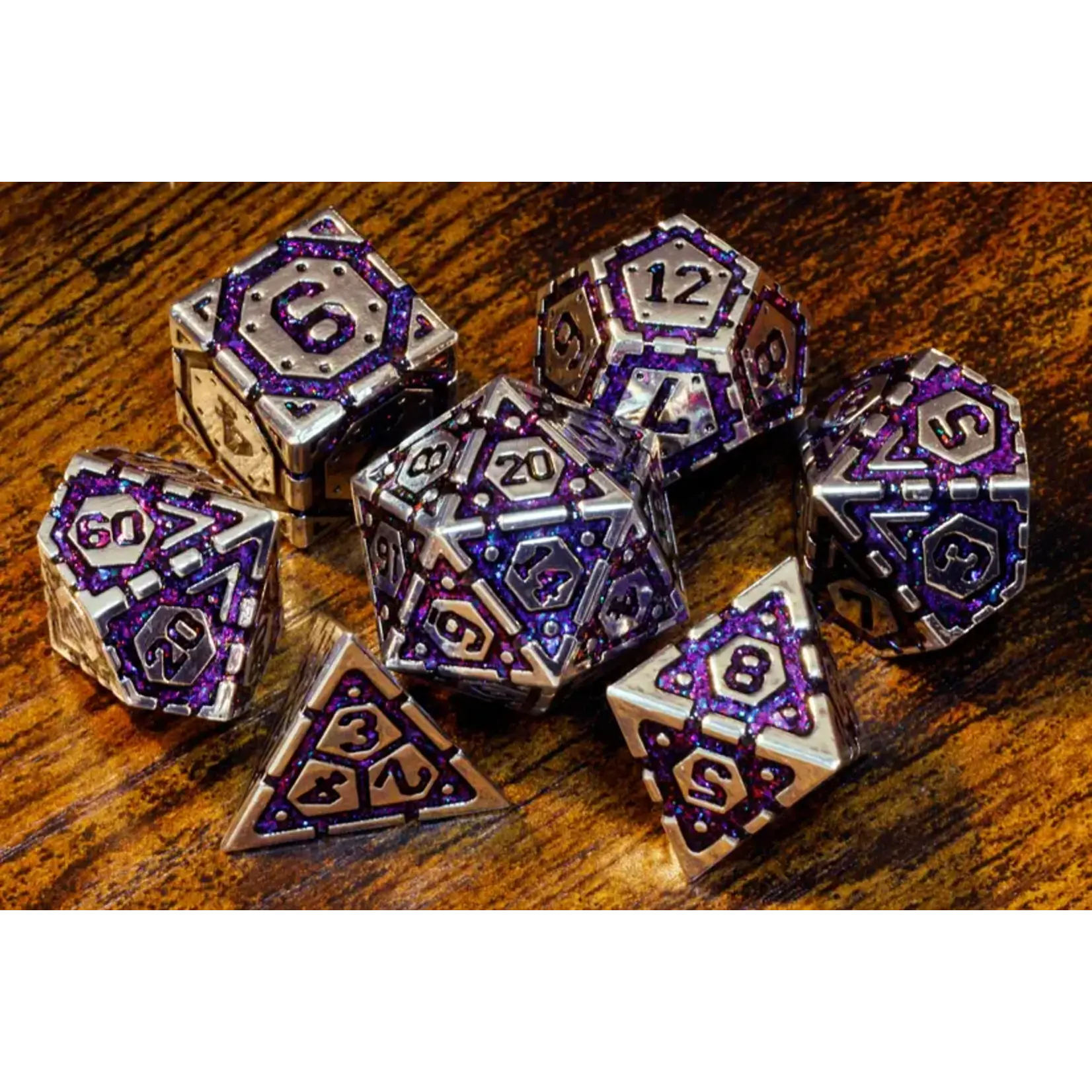 Voûte Stellaire (Argent - Mauve) - Ensemble de dés polyhédriques en métal La Voûte du Magicien