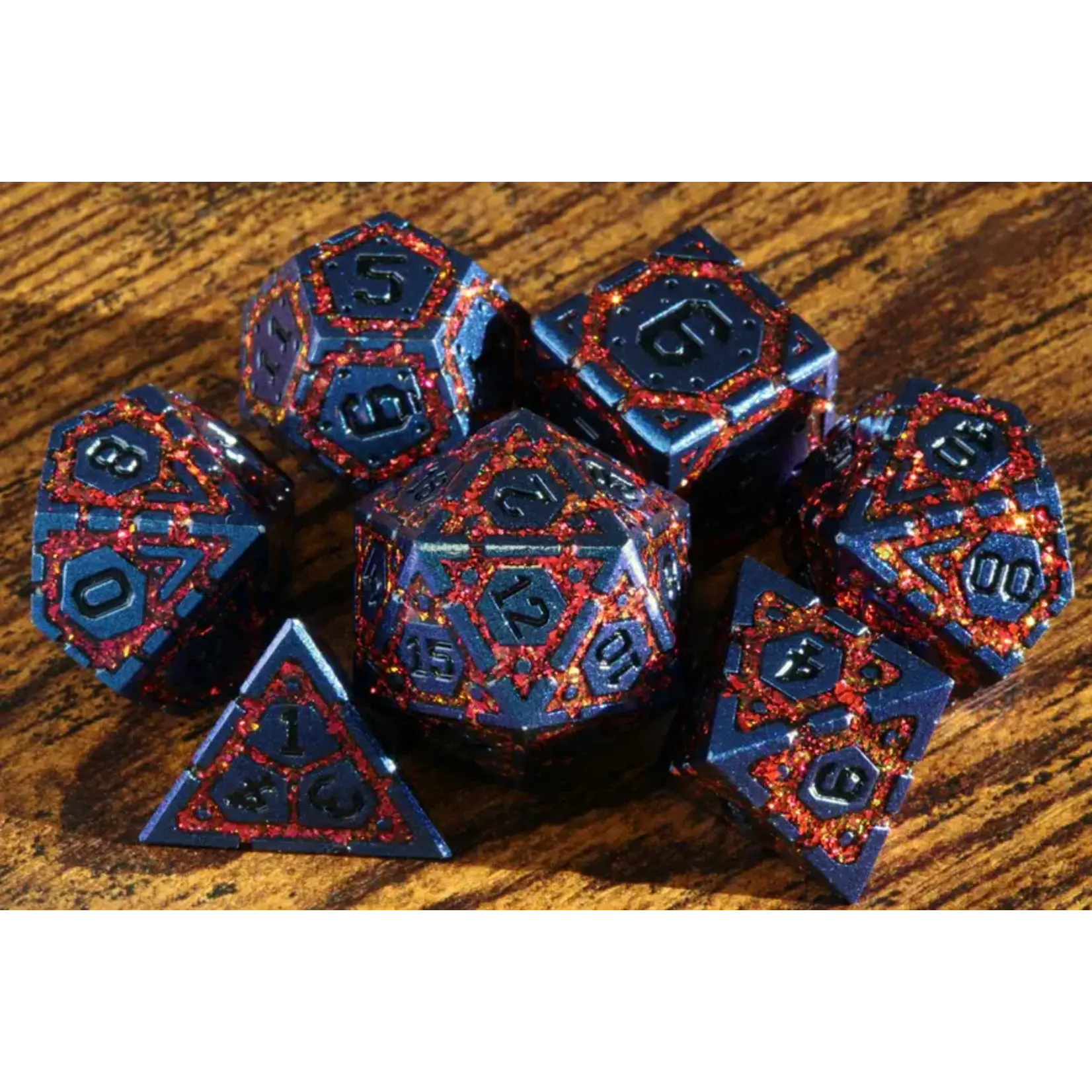 Voûte de lave (Bleu - Rouge) - Ensemble de dés polyhédriques en métal La Voûte du Magicien