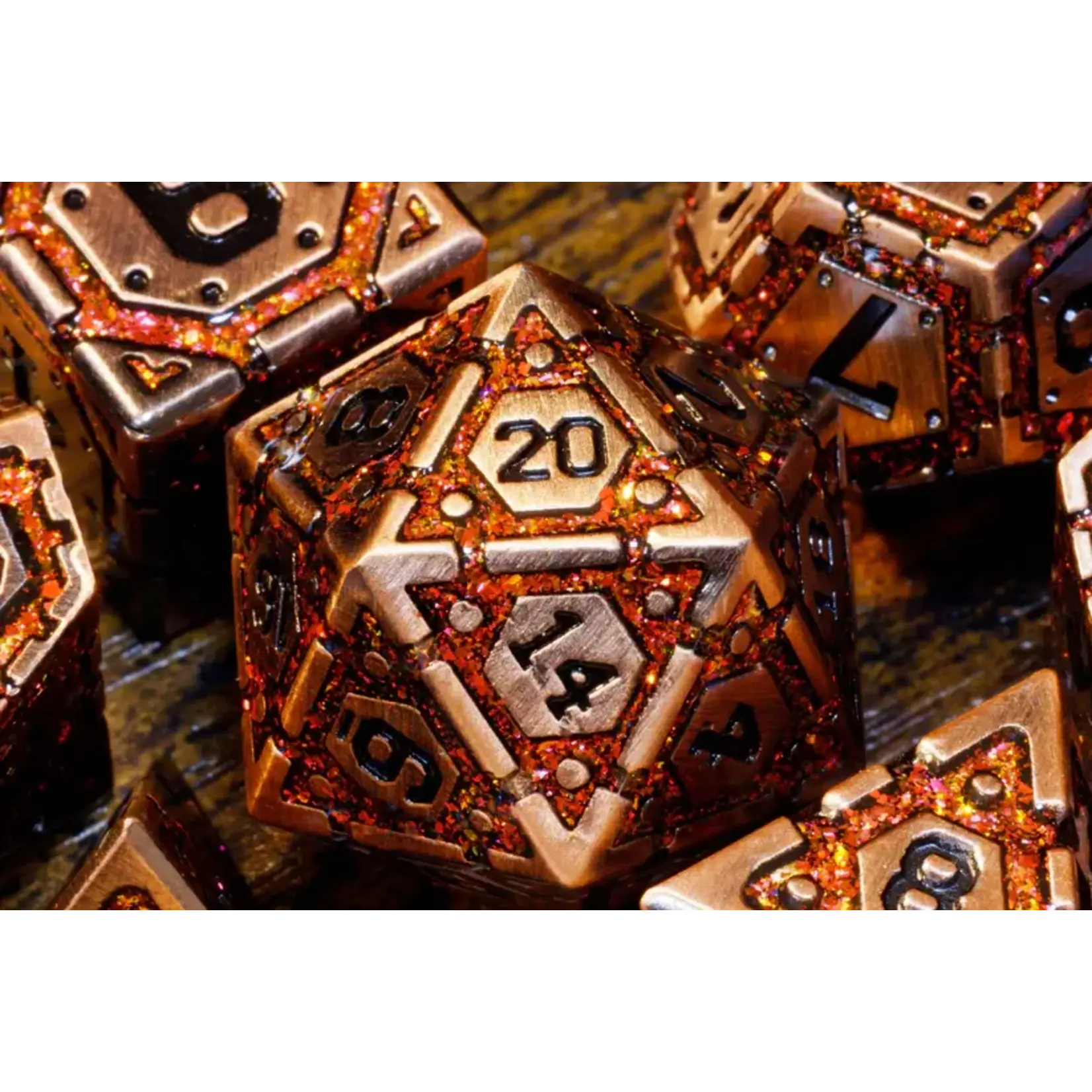 Artéfact Volcanique - Ensemble de dés polyhédriques en métal La Voûte du Magicien