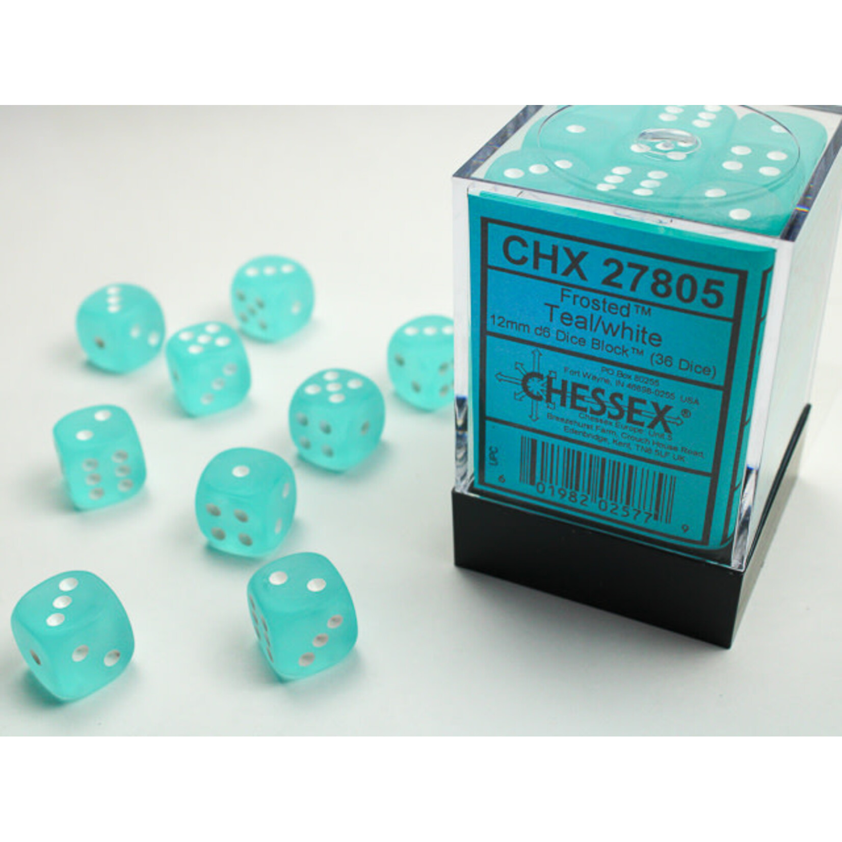 Frosted Teal/white 12mm d6 Dice Block (36 dice)