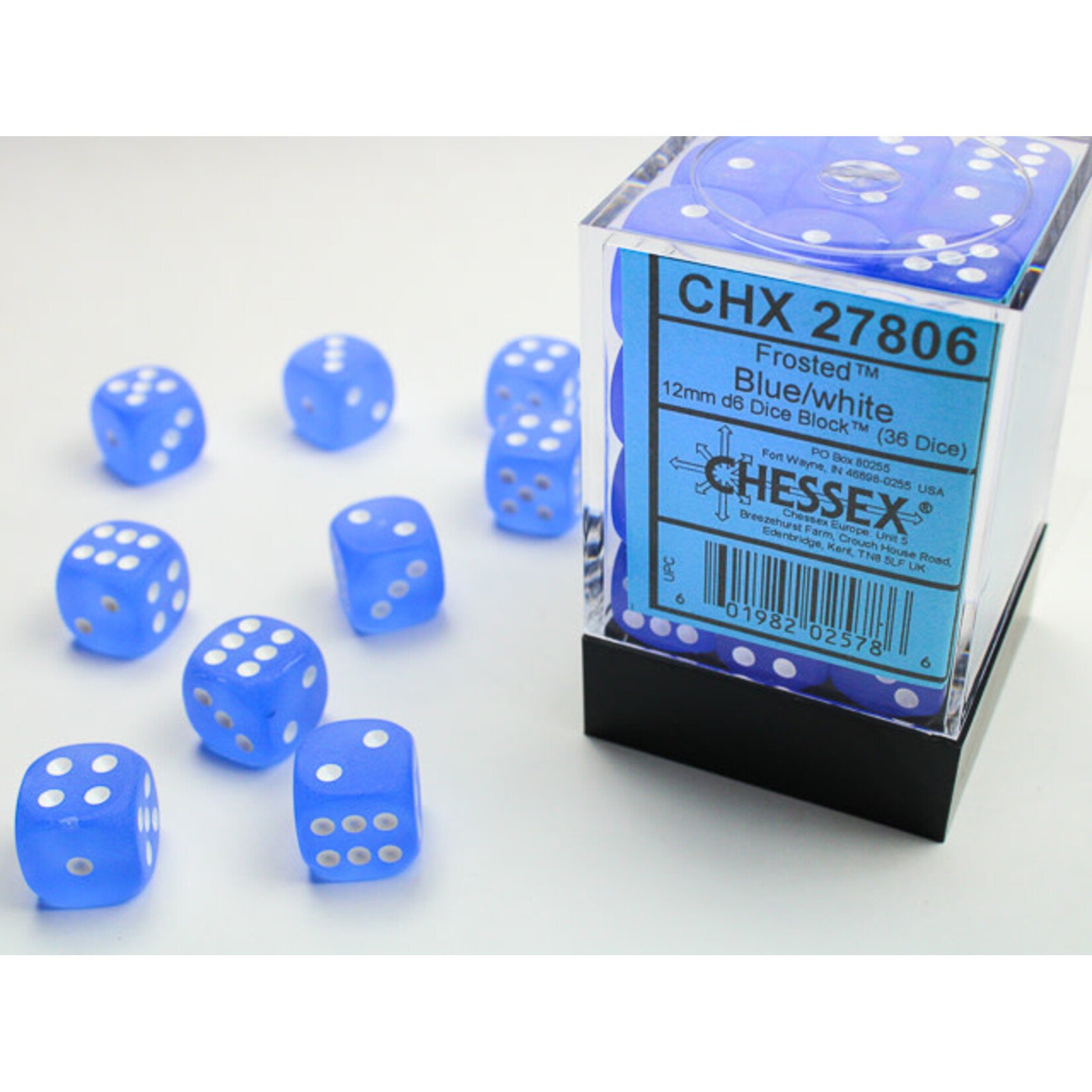 Frosted Blue/white 12mm d6 Dice Block (36 dice)