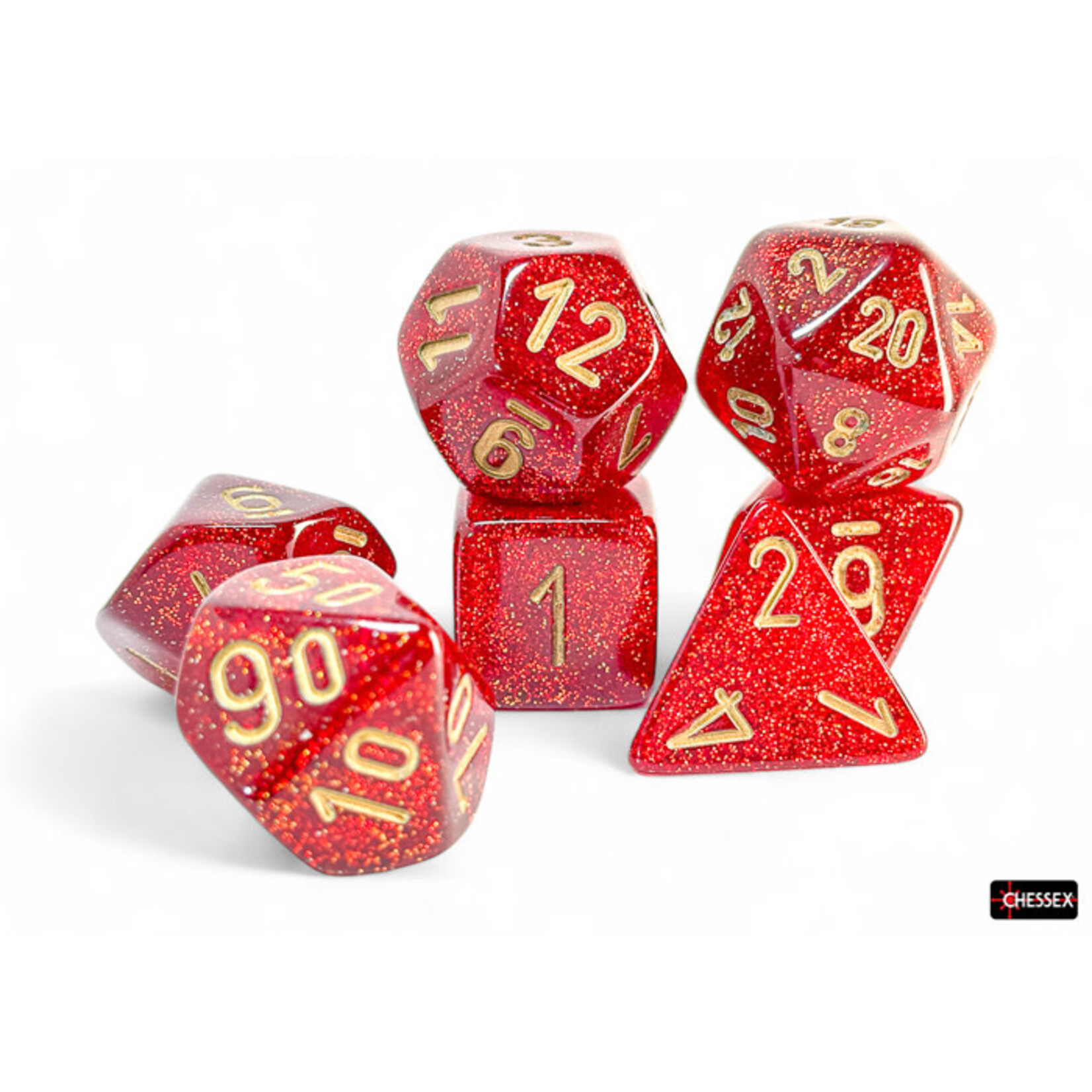 Glitter Ruby/gold Mega-hedral 7-Die Set