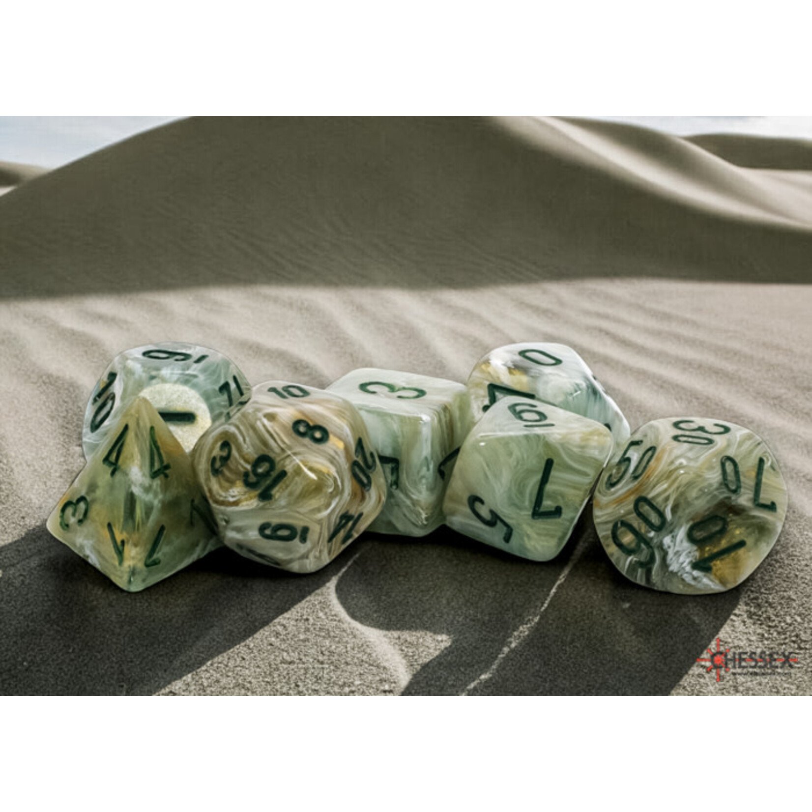 Marble Mega-hedral Green/dark green 7-Die Set