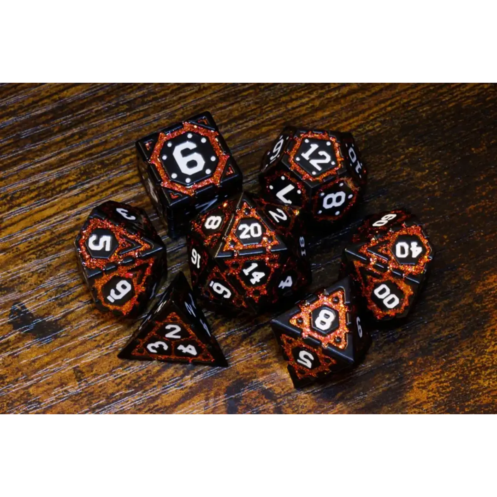 Voûte Infernale (Noir - Rouge) - Ensemble de dés polyhédriques en métal La Voûte du Magicien