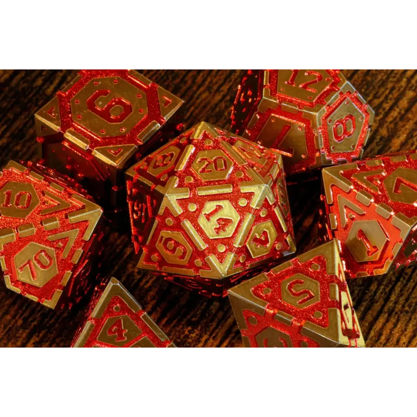 Voûte Volcanique (Or - Rouge) - Ensemble de dés polyhédriques en métal La Voûte du Magicien