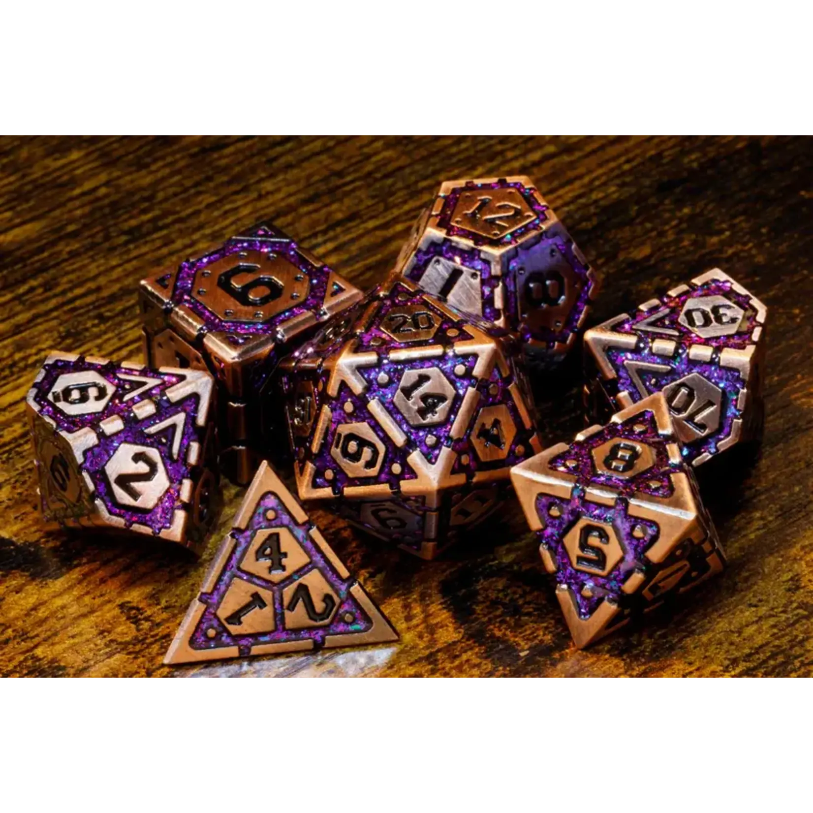 Voûte Stellaire (Or - Mauve) - Ensemble de dés polyhédriques en métal La Voûte du Magicien