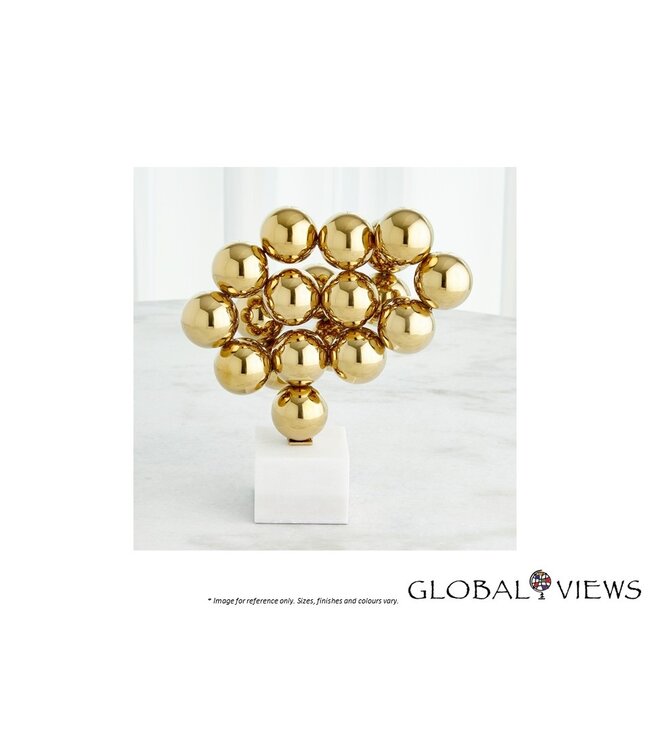 SPHERE SCULPTURE - BRASS WITH WHITE MARBLE.
