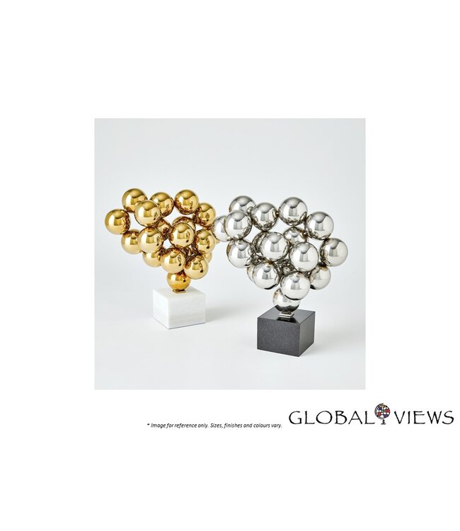 SPHERE SCULPTURE - BRASS WITH WHITE MARBLE.