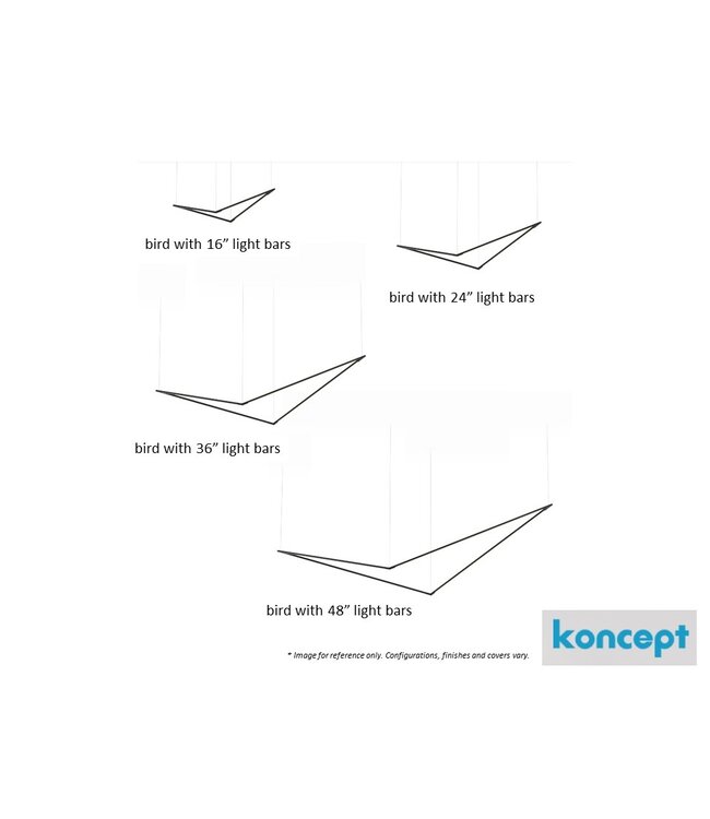 Z-BAR PENDANT BIRD24'', SOFT WARM LIGHT, MATTE BLACK BARS.