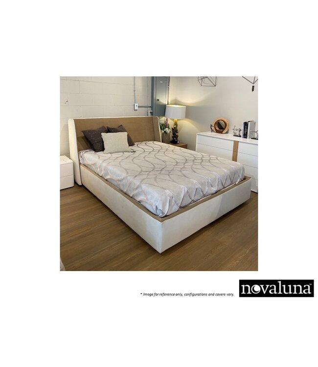 MAYA QUEEN BED - STORAGE BROWN/CREAM  FABRIC.