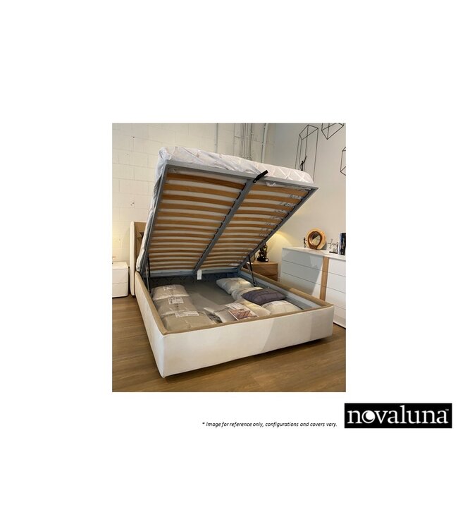 MAYA QUEEN BED - STORAGE BROWN/CREAM  FABRIC.