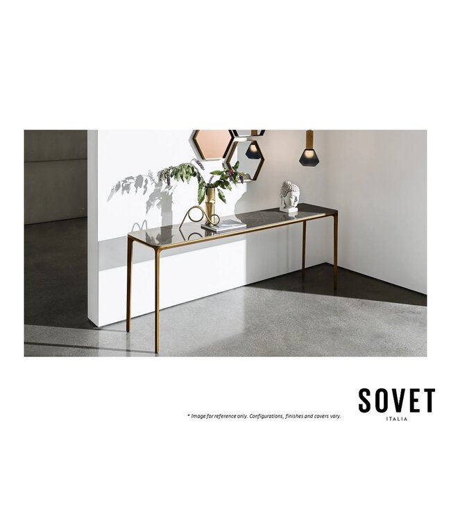 SLIM CONSOLE TABLE - GLASS /BURNISHED BASE.