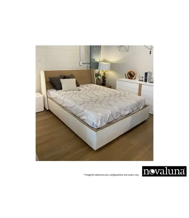 MAYA QUEEN BED - STORAGE BROWN/CREAM  FABRIC.