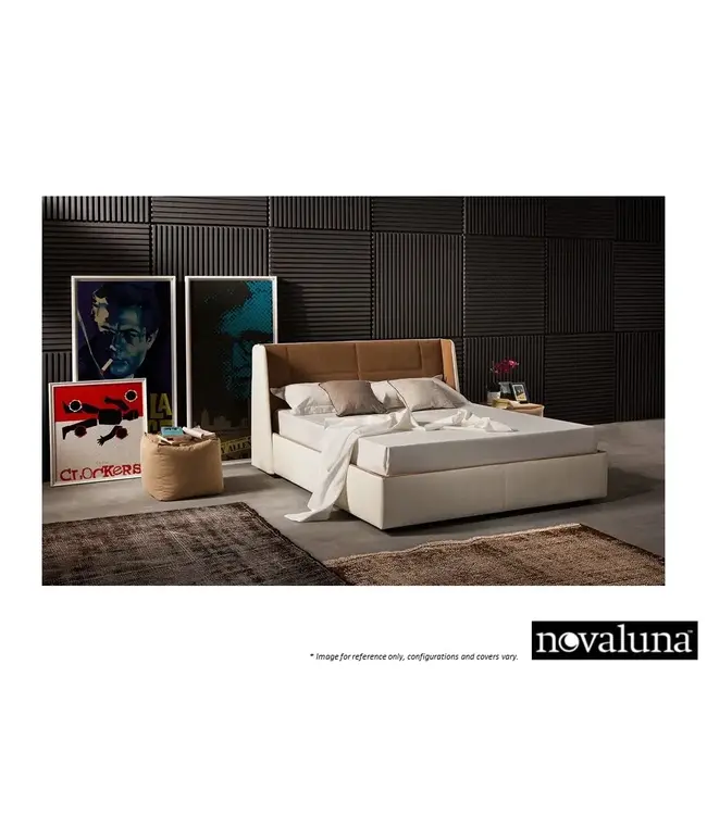 MAYA QUEEN BED - STORAGE BROWN/CREAM  FABRIC.