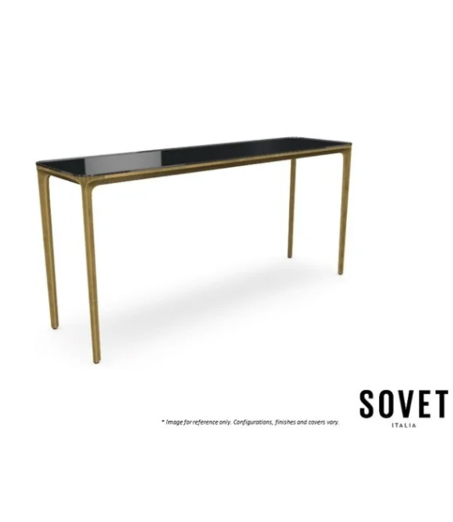 SLIM CONSOLE TABLE - GLASS /BURNISHED BASE.