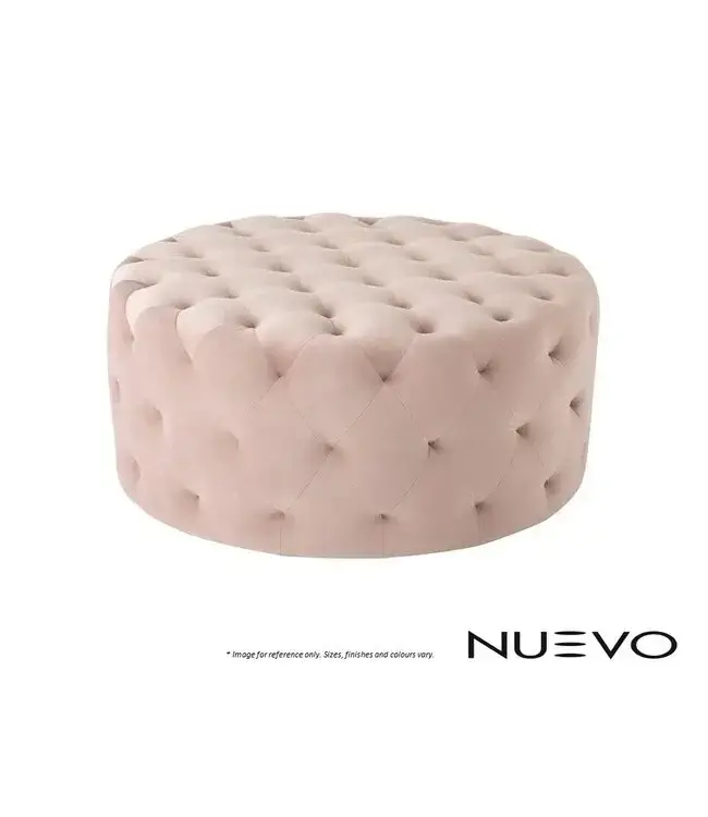TUFTY ROUND OTTOMAN - NUDE VELOUR FABRIC.
