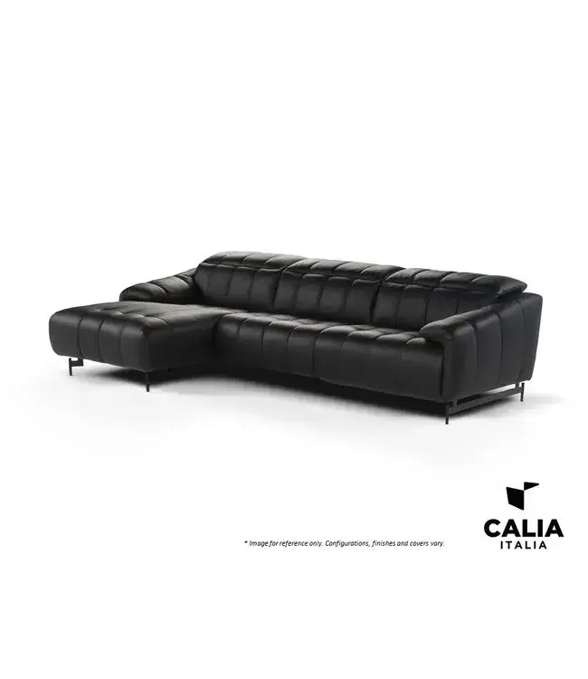 GIANO SECTIONAL (VC 410+G07) - BLACK LEATHER; ONE RECLINING SEAT WITH MATTE BLACK METAL LEGS