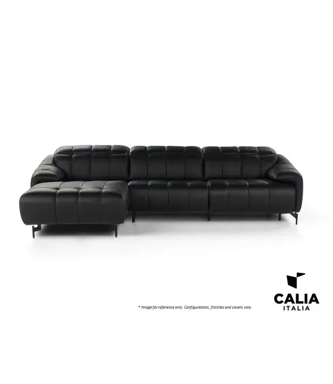 GIANO SECTIONAL (VC 410+G07) - BLACK LEATHER; ONE RECLINING SEAT WITH MATTE BLACK METAL LEGS
