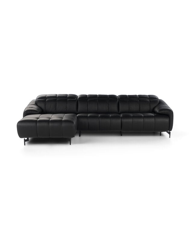 CALIA ITALIA GIANO SECTIONAL (VC 410+G07) - BLACK LEATHER; ONE RECLINING SEAT WITH MATTE BLACK METAL LEGS