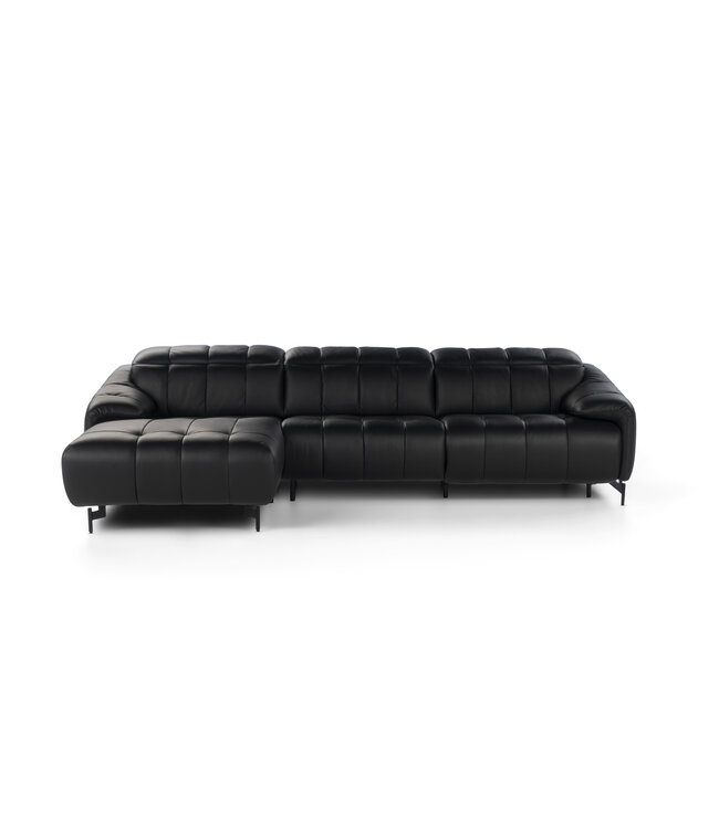 GIANO SECTIONAL (VC 410+G07) - BLACK LEATHER; ONE RECLINING SEAT WITH MATTE BLACK METAL LEGS