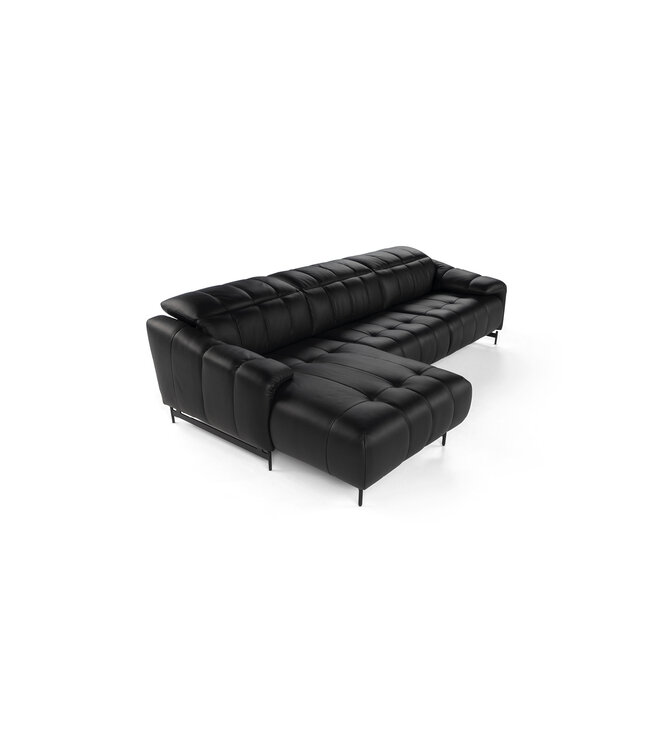 GIANO SECTIONAL (VC 410+G07) - BLACK LEATHER; ONE RECLINING SEAT WITH MATTE BLACK METAL LEGS