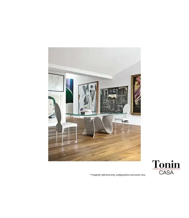 TONIN CASA ITALIA WAVE DINING TABLE - 180 X 90CM EXTRA CLEAR GLASS TABLE TOP SILK GREY BASE