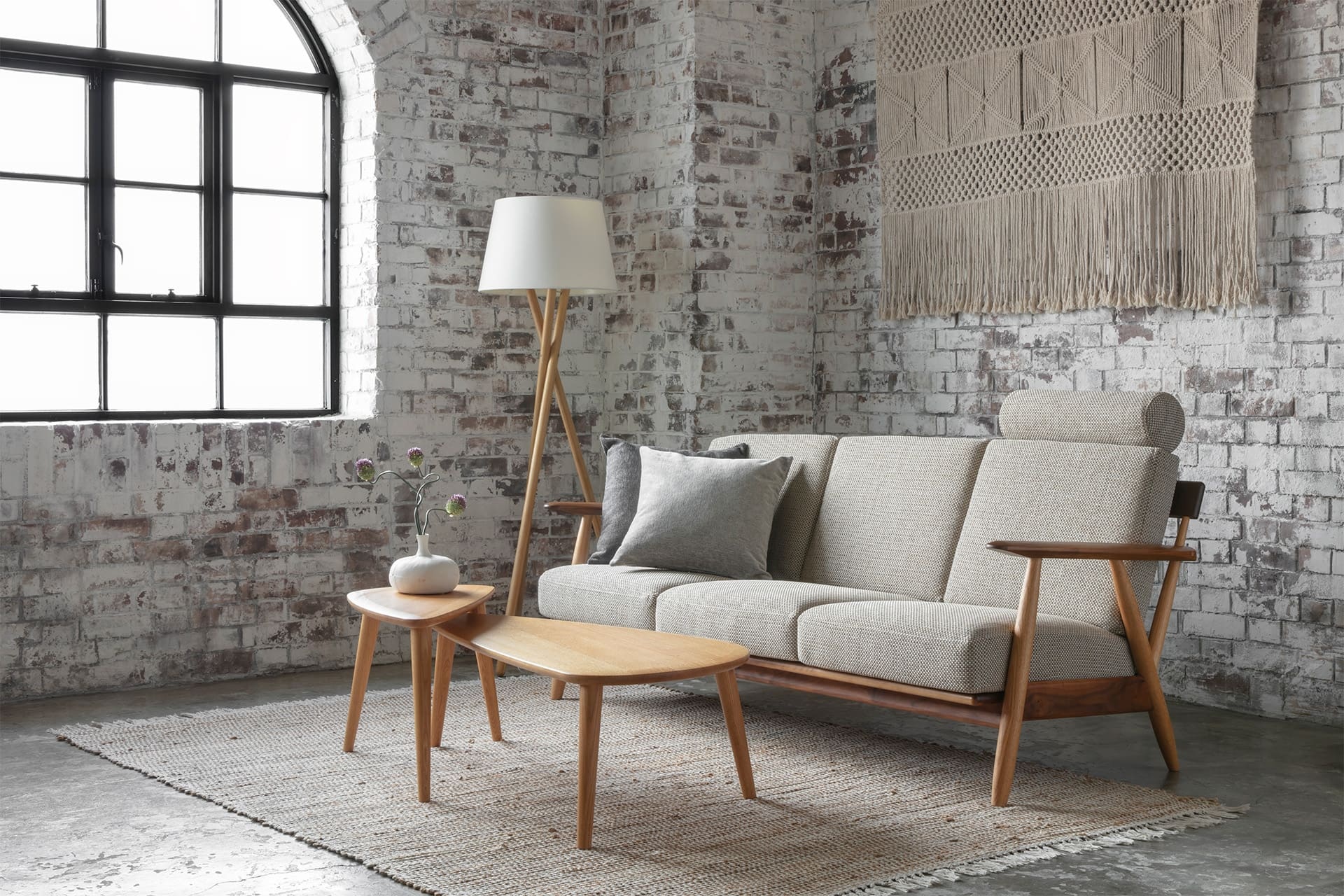 Sapporo Sofa - Walnut and Oak ; Nikko Coffee Tables - Oak