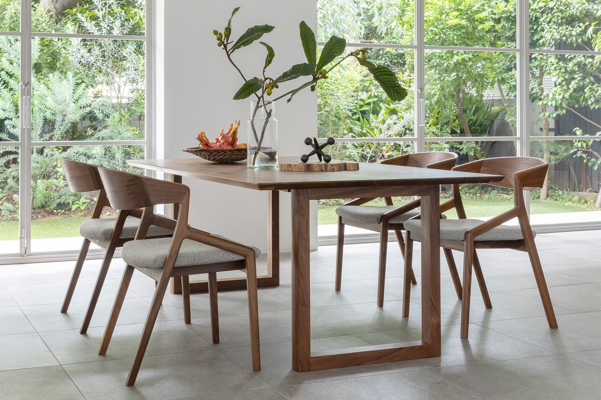 Kyoto Dining chairs - Walnut and Fabric Seat Cushions ; Kofu Dining Table - Walnut 