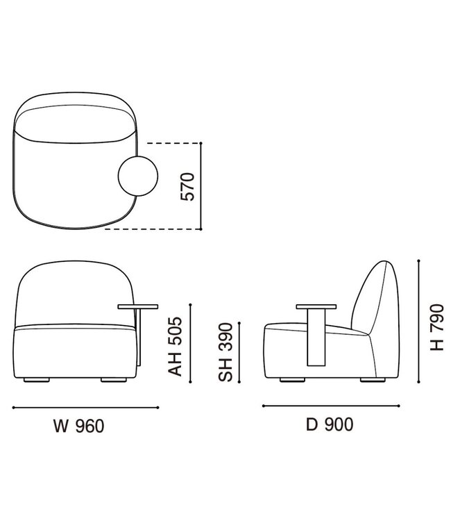 POLAR LOUNGE CHAIR L WITH SIDE TABLE LEFT