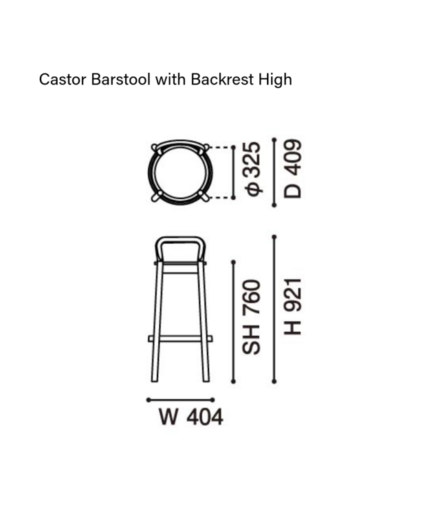 CASTOR BARSTOOL WITH BACKREST HIGH