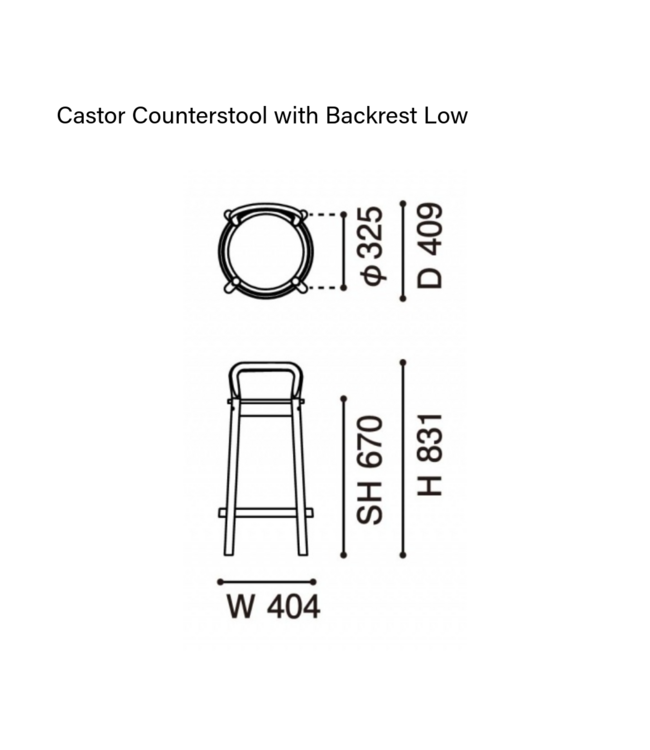 CASTOR COUNTERSTOOL WITH BACKREST LOW