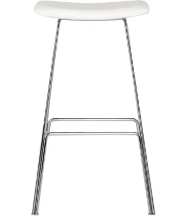 KIRSTEN COUNTER STOOL - WHITE LEATHER SEAT WITH SILVER FRAME, STAINLESS STEEL