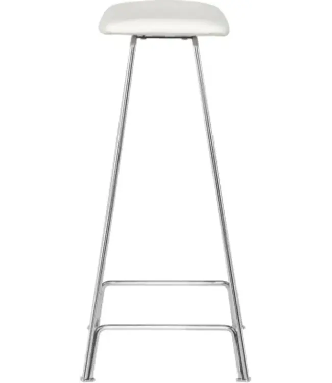 KIRSTEN COUNTER STOOL - WHITE LEATHER SEAT WITH SILVER FRAME, STAINLESS STEEL