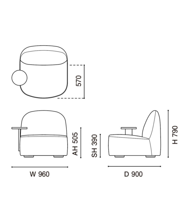 POLAR LOUNGE CHAIR L WITH SIDE TABLE RIGHT