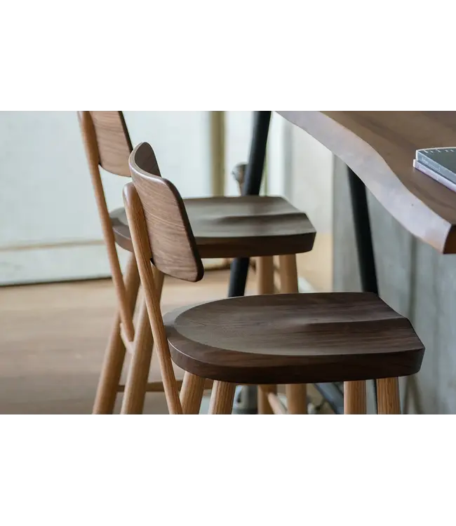 CHIEKO  STOOL - WALNUT AND RED OAK