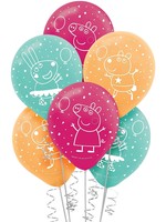 6ct, 12in, Peppa Pig Confetti Party Balloons 12in Latex Balloons WITH HELIUM