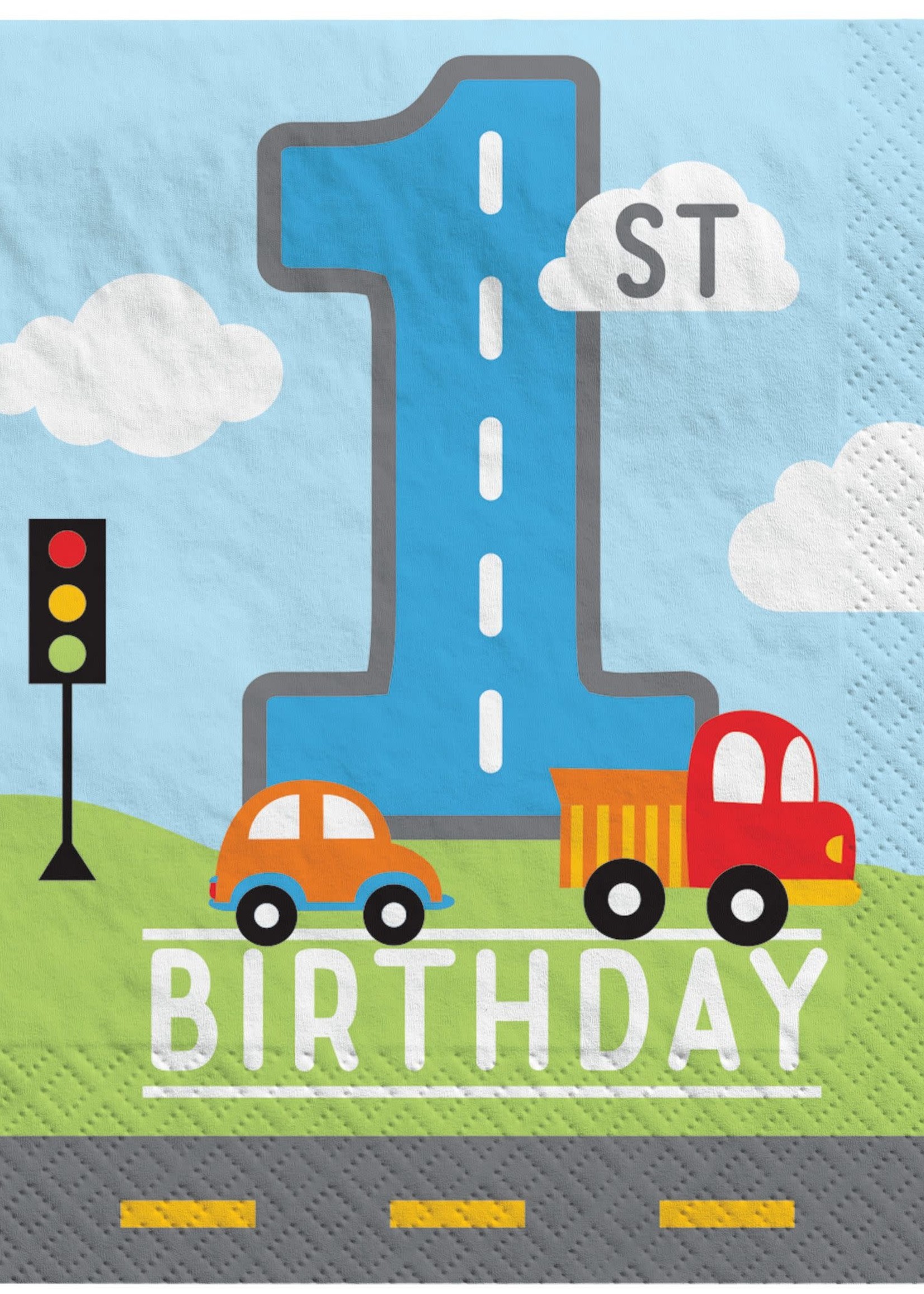 On the Road 1st Birthday Beverage Napkins