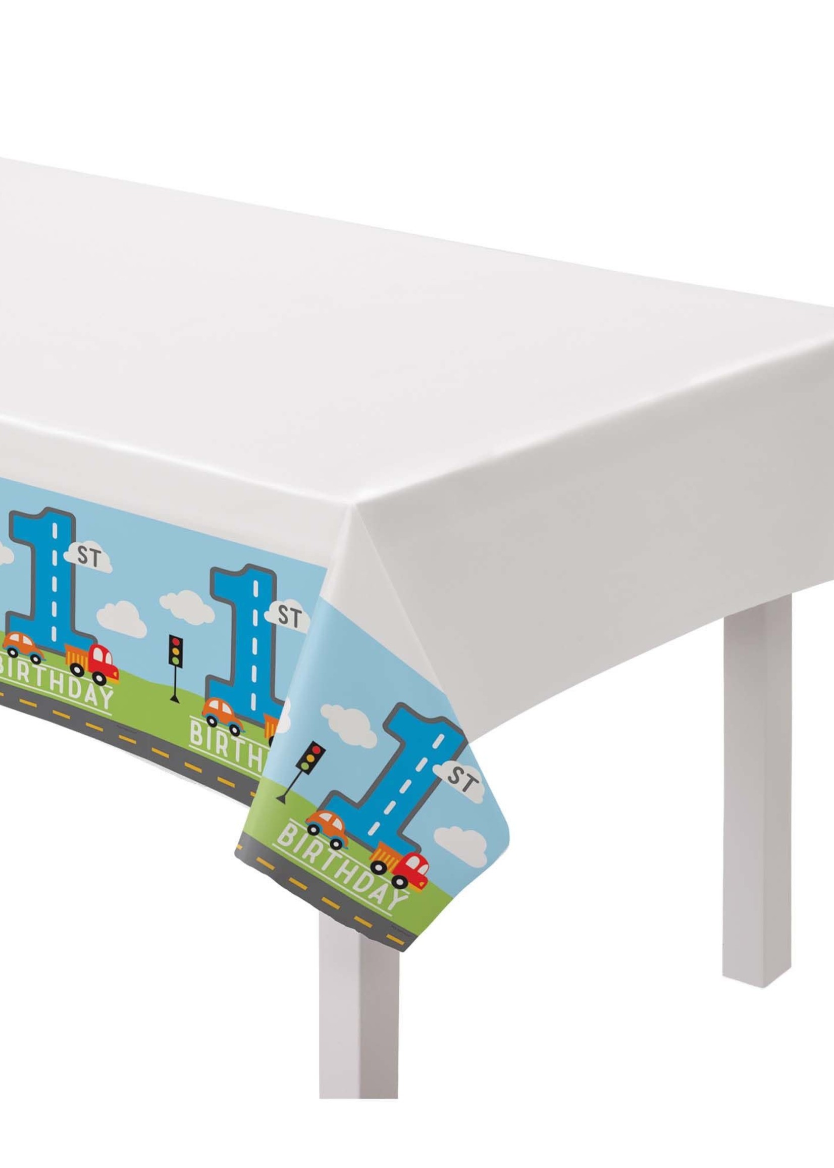 On the Road 1st Birthday Plastic Table Cover