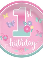 Butterfly Garden 1st Birthday 8 1/2" Plates