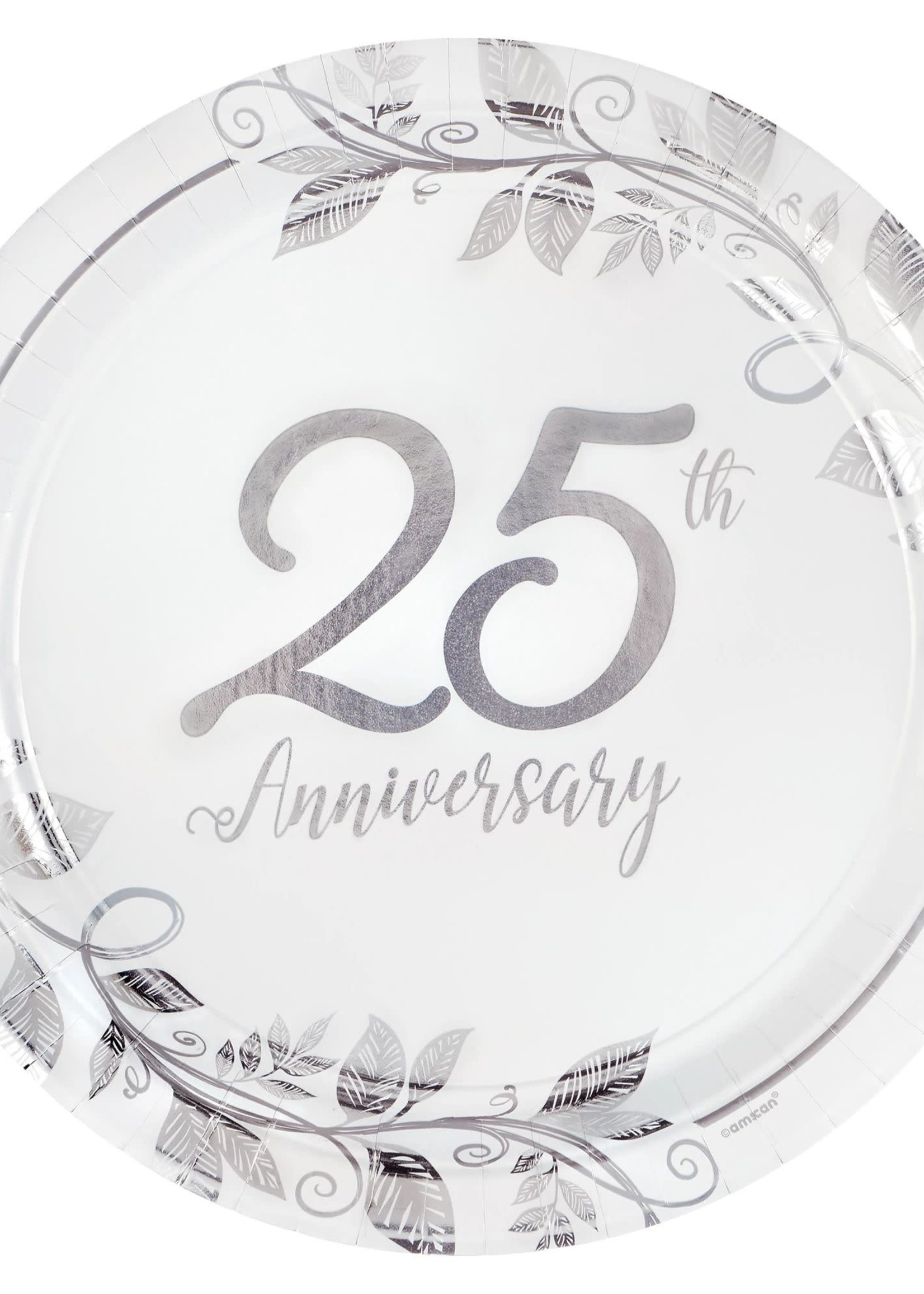 Happy 25th Anniversary 7" Round Metallic Plates