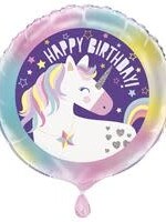 Unicorn Round Foil Balloon 18in Packaged" w/ Helium.
