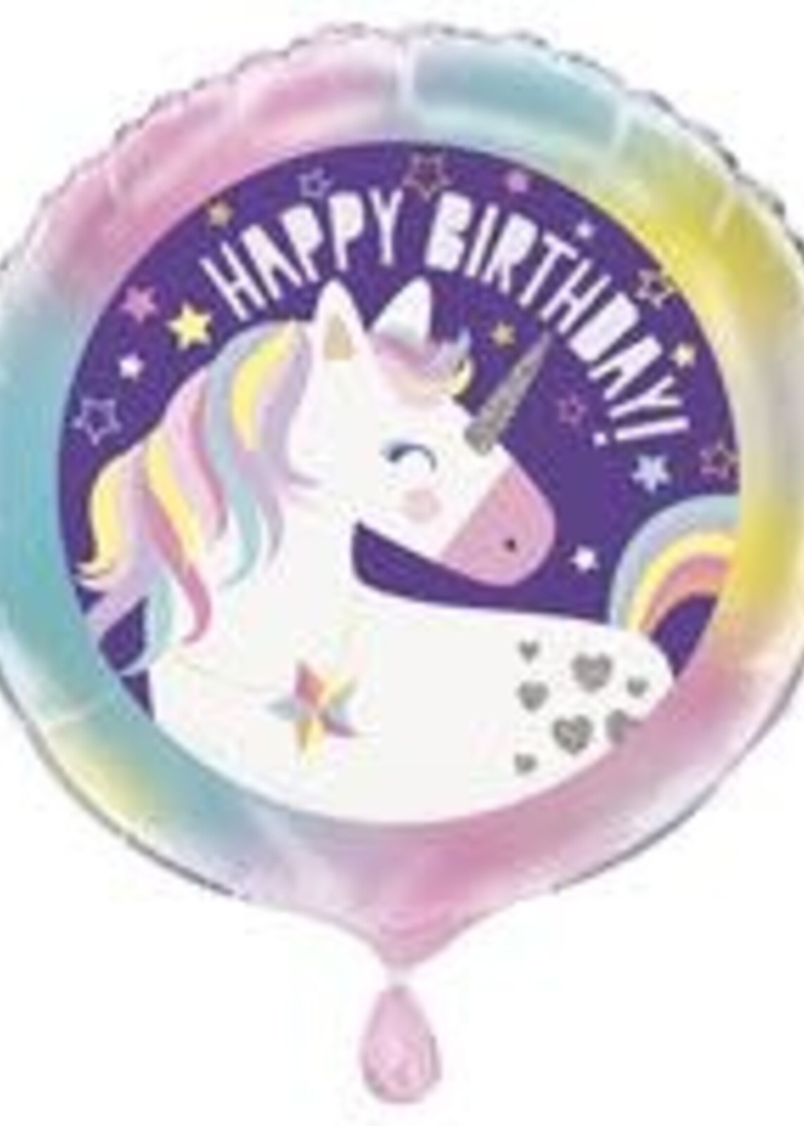 Unicorn Round Foil Balloon 18in Packaged" w/ Helium.