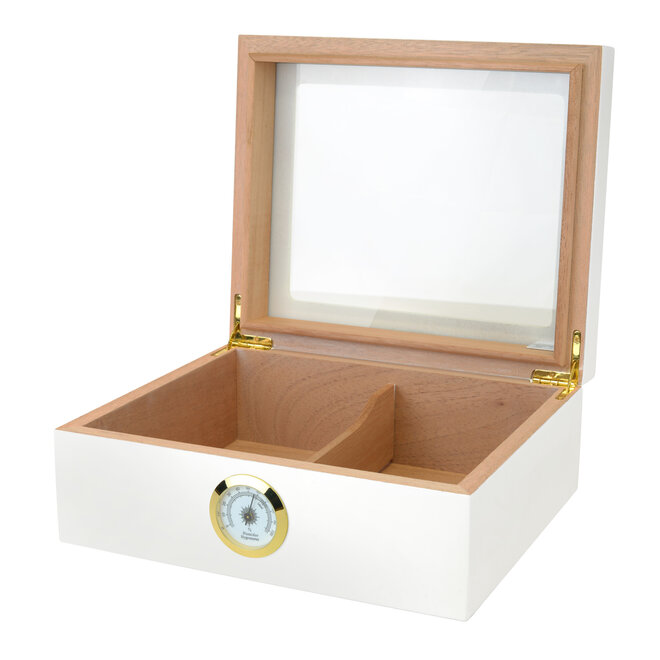 Capri White Glass Top Humidor 3055 Cigar Capacity HUM25HYGWH Cigar