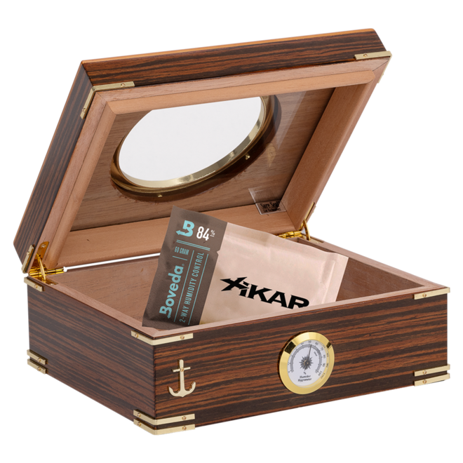 Gangway Zebrawood Porthole Window Humidor 30-55 Cigar Capacity With Boveda Seasoning Kit HUM-HS-GW-BOV