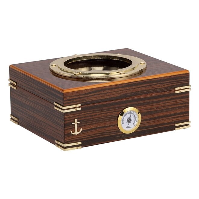 Gangway Zebrawood Porthole Window Humidor 30-55 Cigar Capacity With Boveda Seasoning Kit HUM-HS-GW-BOV