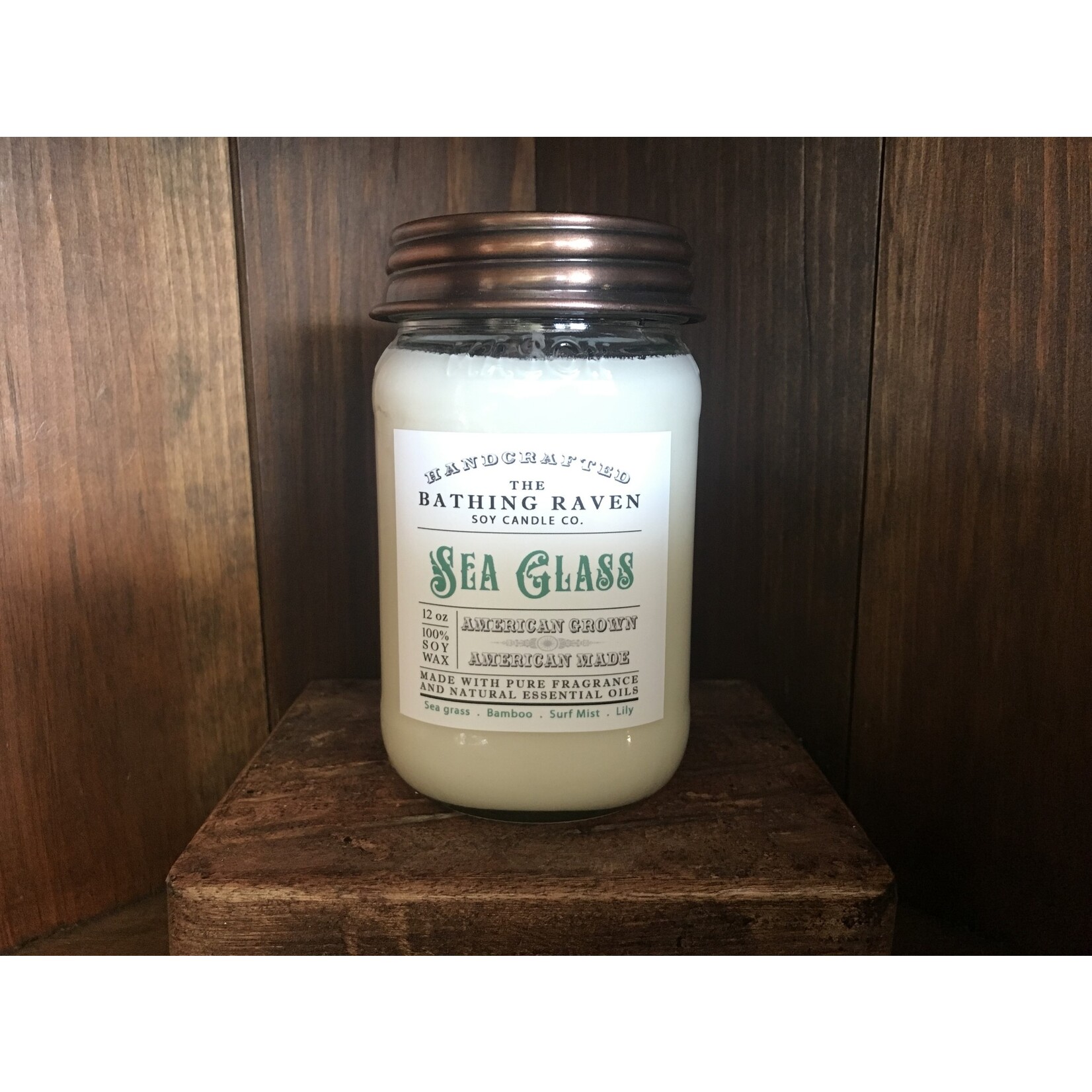 Bathing Raven Sea Glass Jar