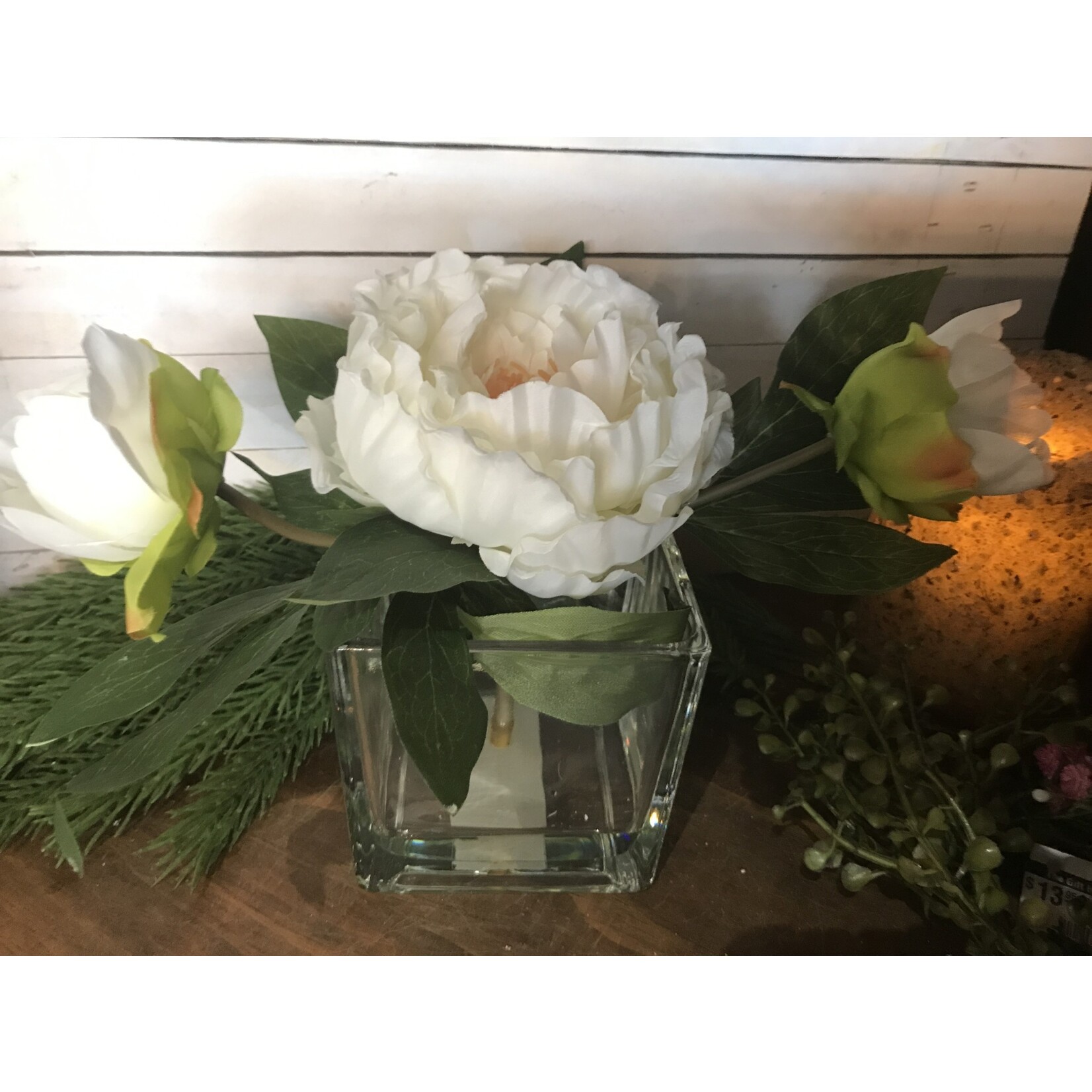 Cream Peony Glass Arrangement